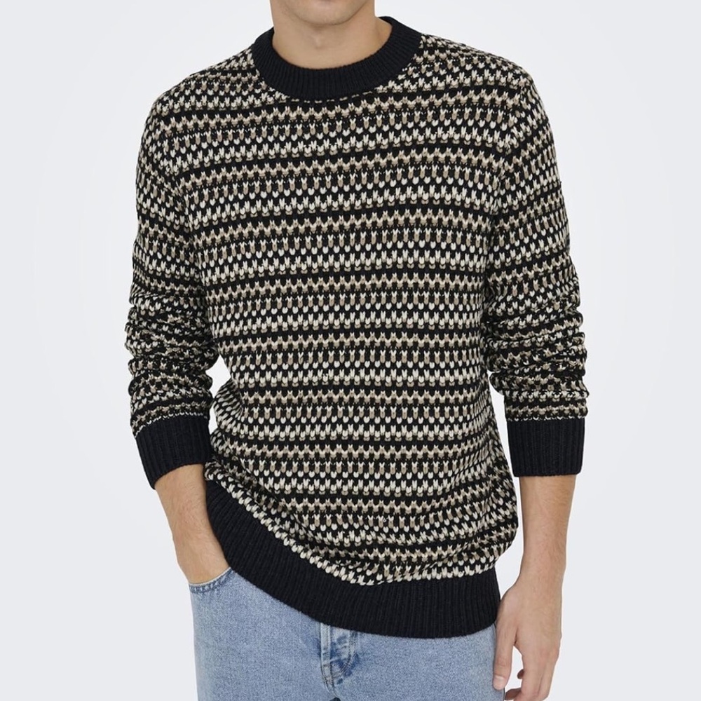 Only & Sons Men’s Onsmusa Birdseye Heritage Fishermen Crewneck Sweater M